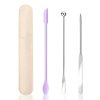 Thinp Foundation Spatula,Make Up Spatula Tool with Silicone Cosmetic Spatula Stainless Steel Makeup Palette Double Edged Spatula Makeup Spatula for Small Area of Face
