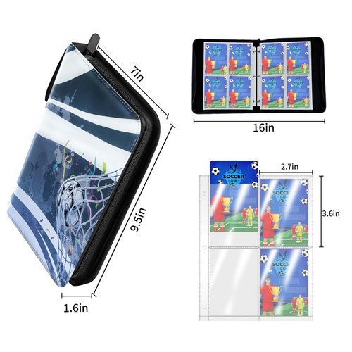 CTPOKO Soccer Card Binder, 4-Pocket, 50 Pages, 400 Card Capacity, Polyurethane, Black, Display Album