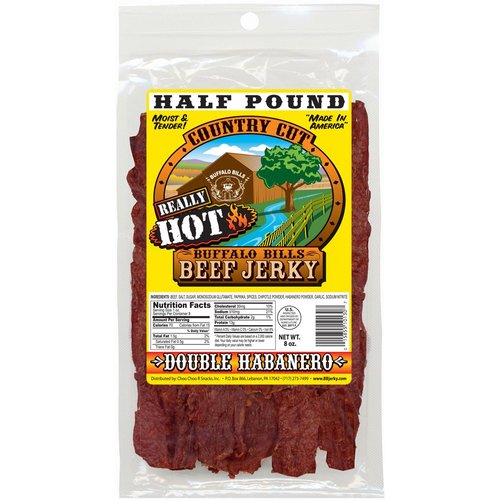Buffalo Bills 8oz Double Habanero Country Cut Beef Jerky Pack (moist & tender really hot beef jerky)