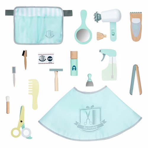 Kids Hair Salon Playset, Wooden Makeup Toy Set, Hair Styling Toys for Girls, Kids Shaving Kit for Boys, Kids Barber Playset, Gifts for 3 4 5 Year Old Girls Boys (18 PCS)