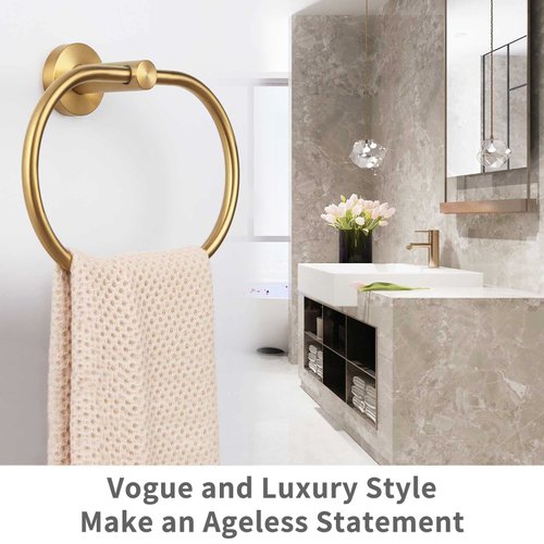 Towel Ring Brushed Gold, Angle Simple SUS 304 Stainless Steel Modern Towel Holder, Bathroom Hand Towel Rack Wall Mounted