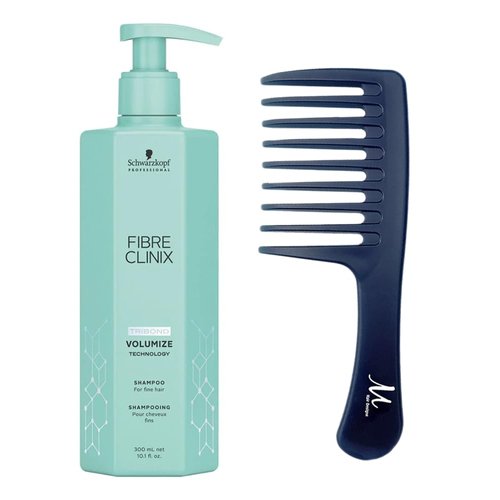 Fibre Clinix Volumize Shampoo 10.1 oz and M Hair Designs Detangling Comb (Bundle 2 items)