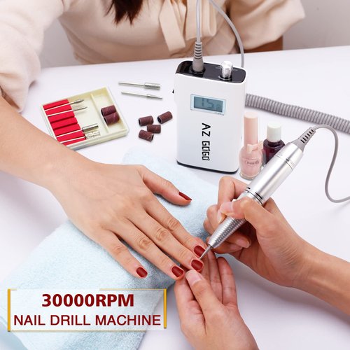 Professional Nail Drill Machine, AZ GOGO 30000RPM Cordless Portable Nail Drills for Acrylic Gel Nails - New Upgraded Electric E File With LCD Display