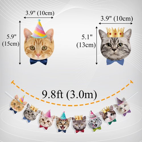 Uniwish Cat Faces Banner Garland Cat Birthday Decorations Cat Themed Birthday Party Supplies for Boys Girls Kitten Baby Shower Pet Adoption Party Favors