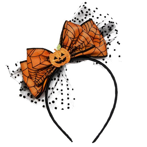 HIFANMM Halloween Headband Cute Pumpkin Hair Accessories for Women Girls Orange Spider Web Bow Hair Band Black Lace Funny Head Bands Halloween Party Cosplay Decoration Supplies