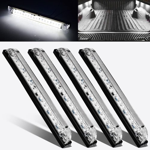 nifeida 8" Clear Lens 18LED Waterproof Utility Strip Light Bar Surface Mount for 12V Marine Boat RV Interior Light Slim Line Pickup Truck Under Hood Lights Side Marker Lamp [Pack of 4]