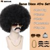 BECUS 5pcs Afro Wig Men Set 1970s 80s Wig for Men, Disco Wig for Halloween Party, Short Wigs for Men Boys, Rocker Costume Set Wig for Cosplay Costume(Wig+Glasses+Mustache+Necklace+Wig Net)