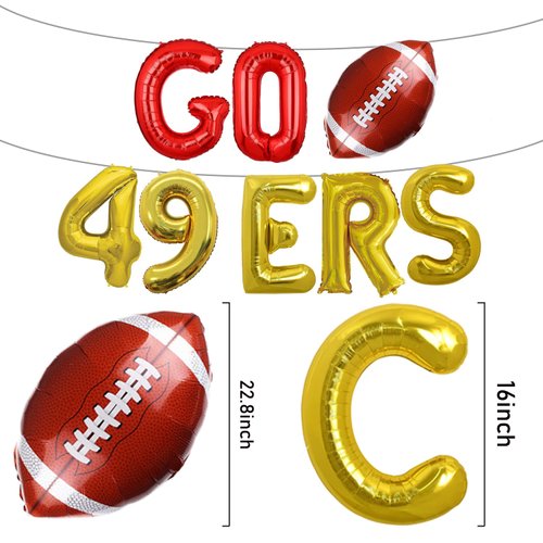 Go 49ers Foil Balloons Banner Football 2025 Party Decorations, Football Theme Go Niners Balloons Banner Touch Down Balloons Sport Game Day Party Decorations