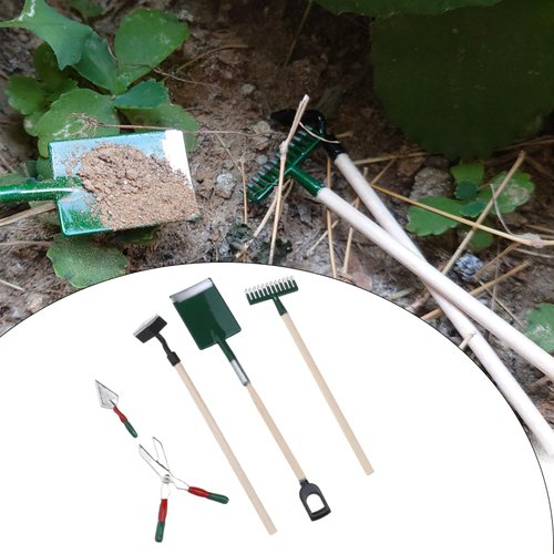 SG Store 11Pcs 1:12 Dollhouse Working Accessories Dolls House Miniature Garden Set Shovel Rake and Spade Watering Can Pulling Cart Mini Cart Garden Tools