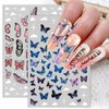 3D Pink Blue Butterfly Nail Stickers for Women Butterfly Nail Decals for Nail Art Supplies Butterfly Nail Art Stickers for Nail Designs Cartoon Butterfly Stickers for Nails Butterflies Nail Decor