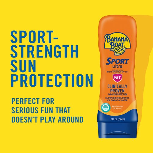 Banana Boat Sport Ultra SPF 50 Sunscreen Lotion, 8oz | Banana Boat Sunscreen SPF 50 Lotion, Oxybenzone Free Sunscreen, Sunblock Lotion Sunscreen, Banana Boat Lotion, Water Resistant Sunscreen, 8oz