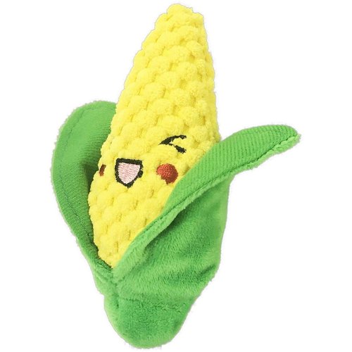PetSport Tiny Tots Plush Super Soft Dog Toy with Squeaker Made for Small Dogs (Foodies Corn)