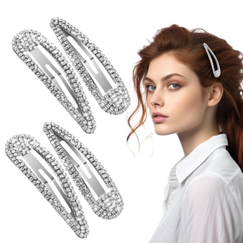 3.1 Inch Snap Clips Rhinestone 4pcs Hair Bling Clips Rhinestone Hair Clips Bling Metal Snap Duckbill Hairpins Silver Hair Clips Snap Barrettes For Women Girls Wedding Party Prom Birthday Accessories