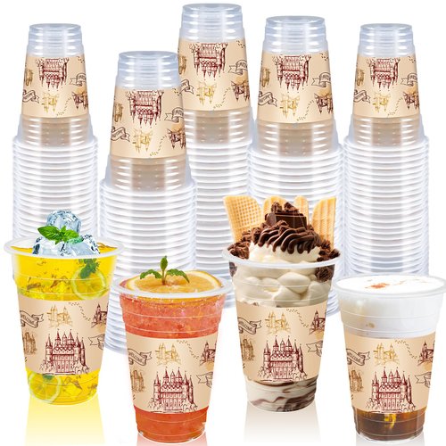 TEASlK 60 Pieces 16oz Magic Wizard Party Cups DisposableMagic Cups Plastic Drinking Cups for Halloween Party Birthday Vintage Castle Party Decoration(Castle)