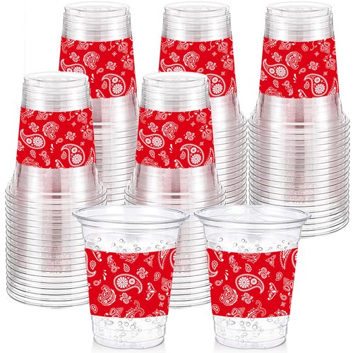 Funnymoom 60 Pack Cowboy Cup 12 oz Red Bandana Disposable Clear Plastic Cups Western Cowboy Cups for Cowboy Birthday Party Decoration