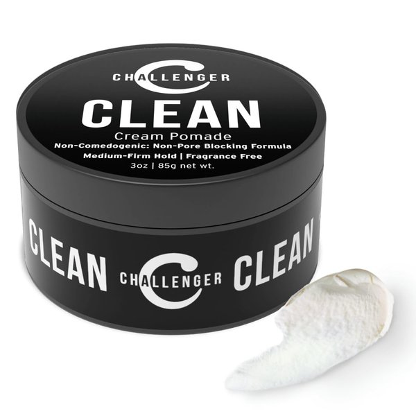 Challenger Fragrance Free Cream Pomade | Non-Comedogenic Styling Product | Unscented Hair Gel | Medium Firm Hold & Clean Ingredients | 3oz