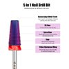 Depvko 5 in 1 Nail Drill Bits, 3/32'' Carbide Tungsten Nail Bits, Two Way Rotate Professional Advanced Safety Cuticle Bits for Nail, Fast Remove for Manicure Pedicure Cuticle Gel Polishing(F, Purple)