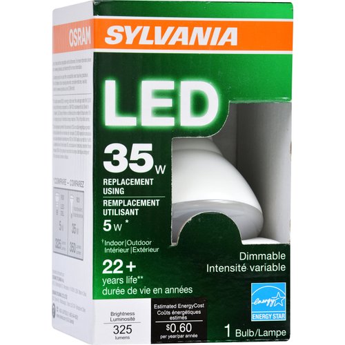 Sylvania 73781 Medium Base 2700K Dimmable R20 5W LED Bulb, Warm White