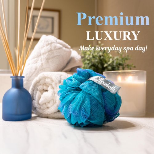 Luxebath Loofah Bath Sponge Exfoliating Body Scrubber Pack for Use in Shower with Portable Travel Carrying Case