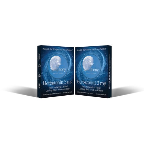 Herbatonin 3mg - The First Natural Plant Melatonin Adult Sleep Aid, Circadian Rhythm Support for Jet Lag, Shift Work, General Sleeplessness – (Includes 2 Travel Packs: 30 Pure Vegan Capsules)