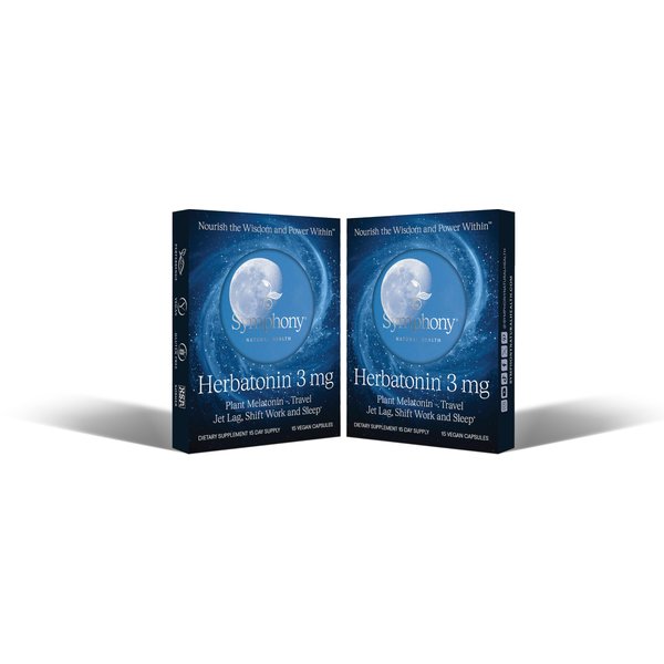 Herbatonin 3mg - The First Natural Plant Melatonin Adult Sleep Aid, Circadian Rhythm Support for Jet Lag, Shift Work, General Sleeplessness – (Includes 2 Travel Packs: 30 Pure Vegan Capsules)