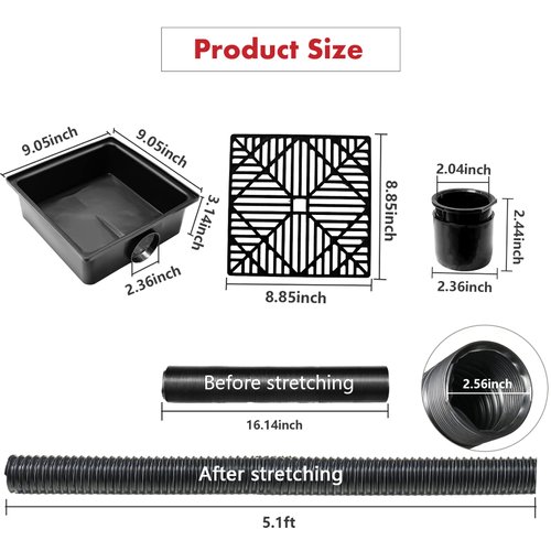 ZNNCO Upgraded Gutter Downspout Extensions Flexible, No Dig Catch Basin Downspout Extension with Leak-Proof Splash Block Kit,Extendable from 1.34’ to 5.1’