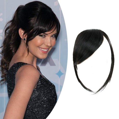 Shinon Thick Side Bangs Natural Clip on Bangs Real Human Hair Side Swept Bangs Clip in Fringe Bangs Hair Extensions Natural Black
