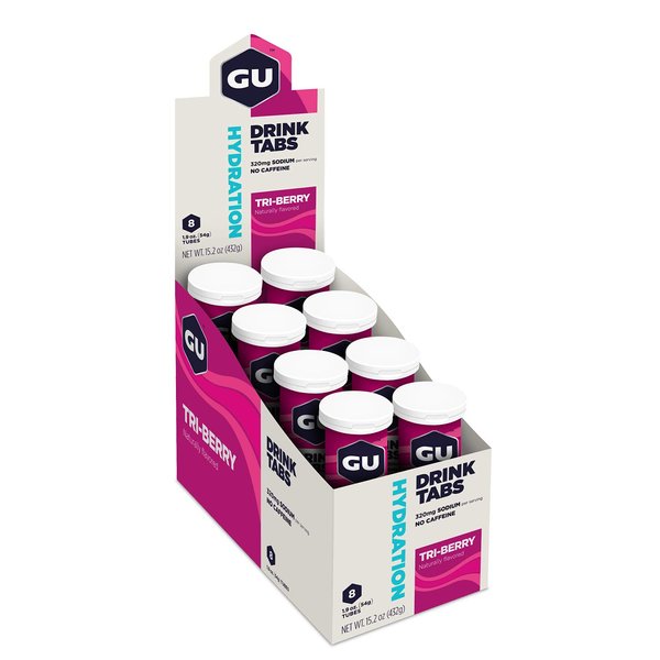 GU Energy Hydration Electrolyte Drink Tablets, Vegan, Gluten Free & Caffeine Free, Enhanced Endurance Sports Drink for Running, Cycling, Triathlon, 8-Count (96 Servings), Tri-Berry