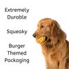 HamBarker Dog Toy - Hamburger Themed Design, Extremely Durable, Squeaky, Perfect Chew and Fetch Toy, Unique Burger Packaging