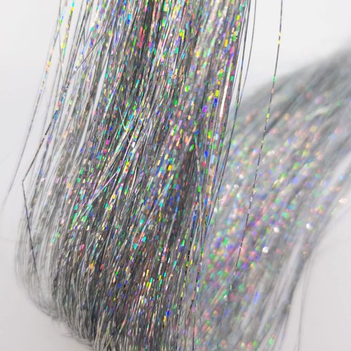 Tinsel 47 Inch 600 Strands Fairy Hair Tinsel Heat Resistant for Children Girls Women, Hair Glitter Tinsel Hair Extensions for Christmas New Year Party (Silver)