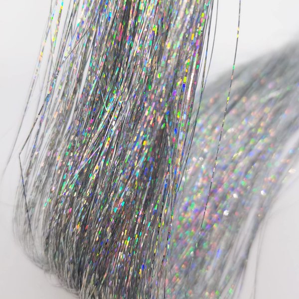Tinsel 47 Inch 600 Strands Fairy Hair Tinsel Heat Resistant for Children Girls Women, Hair Glitter Tinsel Hair Extensions for Christmas New Year Party (Silver)