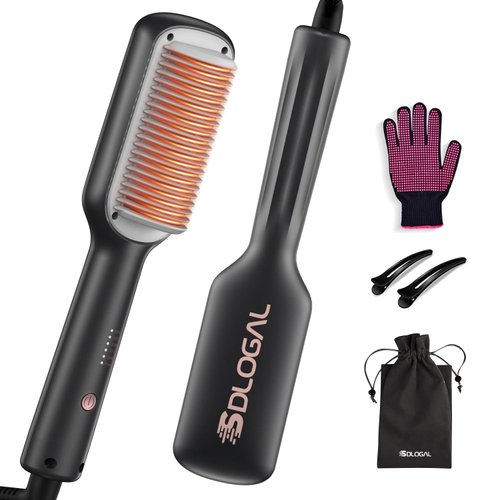 SDLOGAL Hair Straightener Brush, Hair Straightener Comb Straightening Brush for Women, with 5 Temps & Fast Heating for More Styling, Easy and Fast Salon-Style, Plus Dual Voltage Travel Friendly