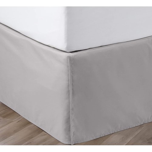 12 Inch Drop Bed Skirt King Size with Platform to Stay in Place Elegant Pleated Design with Split Corners Wrinkle Resistant Fabric for Modern and Stylish Look - Light Grey