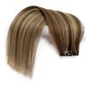 Clip in Hair Extensions Human Hair Balayage Mixed Bleach Blonde 18Inch Ombre Hair extensions Chestnut Brown Highlights 70g 7PCS/Set for Women