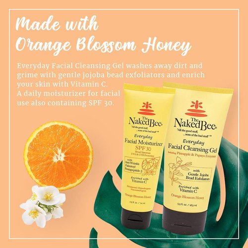 The Naked Bee Orange Blossom Honey Everyday Facial Care, Exfoliating Facial Cleansing Gel 5.5oz and Anti-Wrinkle Facial Moisturizer SPF30 2.5oz - 2 Piece