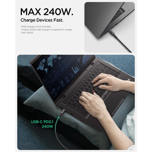 Spigen ArcWire 240W 140W 100W USB-C to USB-C Cable USB C 6.6ft 6ft Type-C PD3.1 EPR USB4 Gen3 40Gbps Ultra Fast Charging Laptop Apple MacBook Pro Air M2 M1 Vision Pro iPhone 16 15 Dell iPad Galaxy