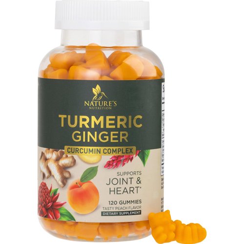 Turmeric Curcumin and Ginger Gummies with Black Pepper Extract, High Absorption Potent 95% Curcuminoids Turmeric Curcumin Supplement, Nature's Tumeric Curcuma Gummy Pills, Joint Support - 120 Gummies