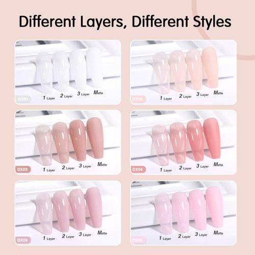 SHOYUM Milky White Jelly Nude Gel Nail Polish Set, 6 Transparent Colors Sheer Pink Gel Nail Kit for Salon and Nail Art DIY at Home