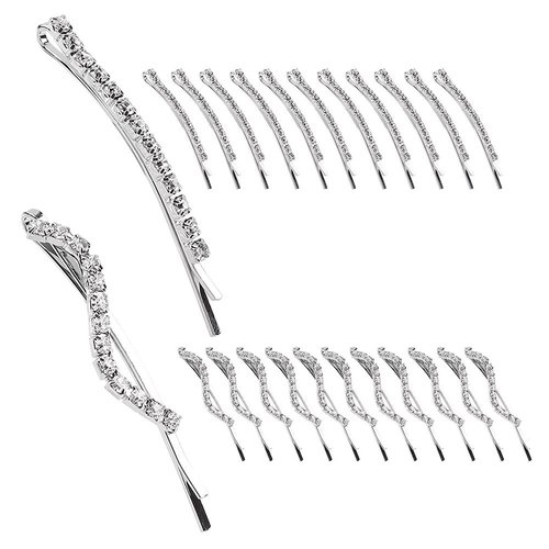 Liasun 24 Pieces Elegant Rhinestone Bobby Pin Metal Hair Clips Crystal Hair Pin Decorations Hair Accessories for Women Girls (Silver Plated)
