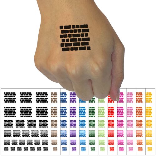 Rough Bricks Repeating Pattern Temporary Tattoo Water Resistant Fake Body Art Set Collection - Yellow (One Sheet)