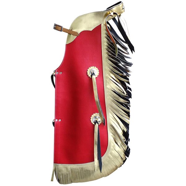 HILASON Western Leather Kids Junior Youth Pro Rodeo Bull Riding Chaps Red W/Gold | Bull Riding Chaps | Western Chaps Leather | Western Chaps | cowboy chaps for men | Leather Riding Chaps Women