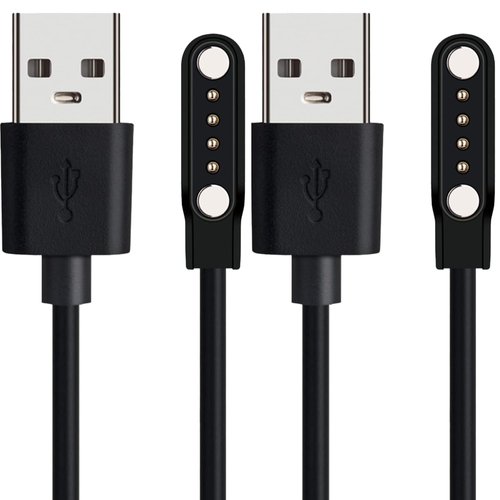 Lamshaw Bone Conduction Headphones Charger, 4-pin 7.62mm Interface Bone Conduction Headphones, Smartbands, and Smartwatches Magnetic USB Charging Cable Replacement Charger Cable (2 Pack-Black+Black)