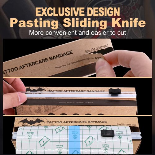 Tattoo Aftercare Bandage Roll, Tattoo Ink Wrap with Sliding Cut 6''x2.2 Yard, Second Skin Derm Shield Protection Transparent Film Dressing Waterproof Breathable Stretch Adhesive Cover Tattoo Supplies