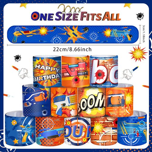 YYMYMGJ 48PCS Dart War Party Favors Slap Bracelets, Dart Battle Wristbands Bracelets Goodie Bag Fillers for Dart War Gun Birthday Decorations Supplies for Kids Boys and Girls
