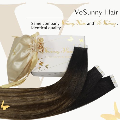 Ve Sunny Human Hair Tape in Extensions Ombre Black Tape in Hair Extensions Real Human Hair Black Ombre Dark Brown Mix Ash Blonde Tape on Hair Extensions Ombre Tape Hair Extensions 25g 10pcs 16inch