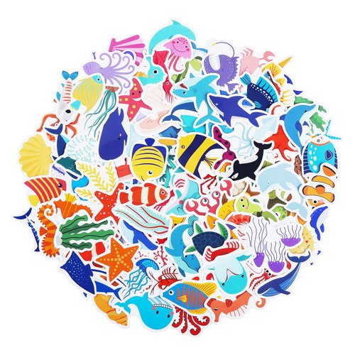 100 Pack Ocean Life Animal Stickers,Under The Sea Party Favors, Waterproof Stickers for Water Bottle Laptop Computer Phone