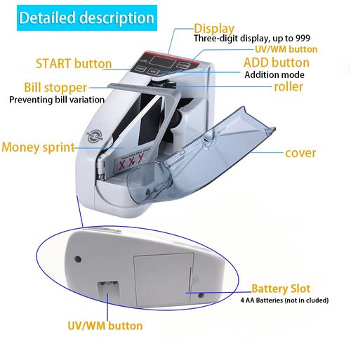 Money Counter Cosdio Portable Money Counter Mini Bill Cash Counting Machine Handy Suitable for Multi-Currency Handy Banknote Counter