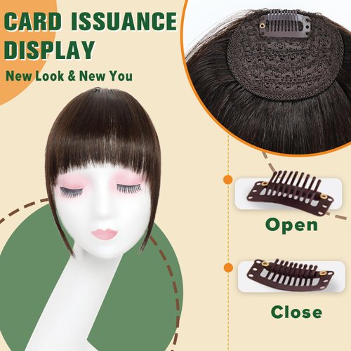 MIFIL Clip in Bangs Real Human Hair Extensions Fake Bangs Dark Brown Hair Clip on Bangs for Women Fringe With Temples Hairpieces Air Bangs For Daily Wear