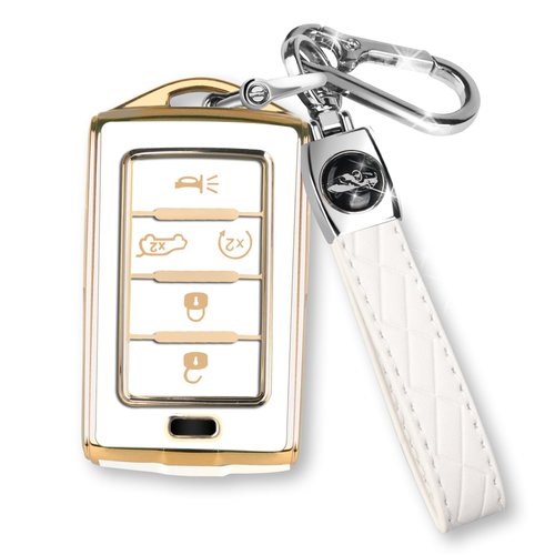 MILD EAST for Jeep Key Fob Cover with Keychain, Car Key Case Shell Protection 5 Buttons, Fit for Jeep | Grand Cherokee | Wagoneer | Grand Cherokee L | 2021 2022 2023 | Sort TPU Accessories, White