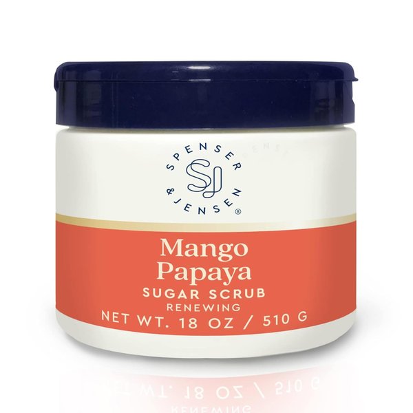 Spenser & Jensen Mango Papaya Exfoliating Sugar Scrub - Hydrating & Renewing Body Scrub for Soft, Smooth & Silky Skin - Gentle Body Care - 18 oz (Pack of 1)